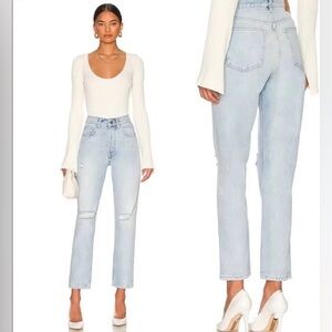 Anine Bing Sonya Destructed High Rise Ankle Slim Classic Jeans 25 NEW Blue Denim